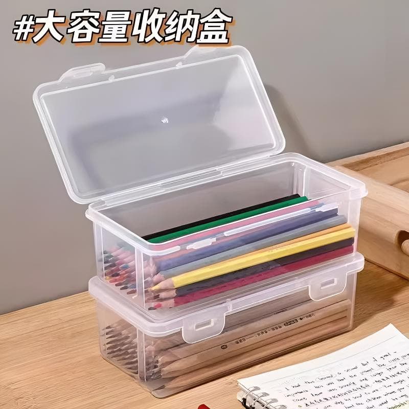 Large-capacity transparent pencil case with holder for coloured pencils and crayons, desk storage box