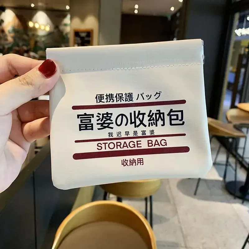 Creative personalised text storage pouch with drawstring closure for makeup, lipstick, and powder