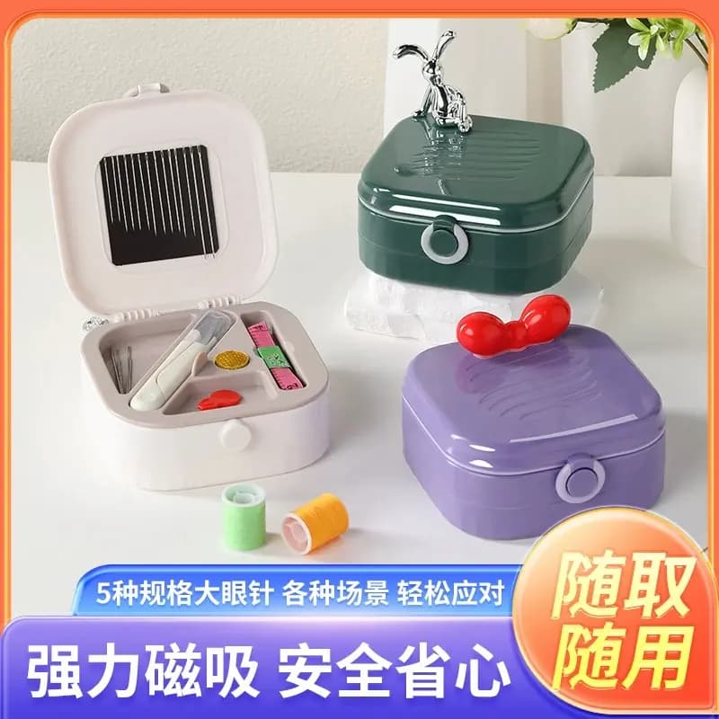 Magnetic Sewing Kit with Needle Threader, Portable Sewing Box for Students and Dormitory Use