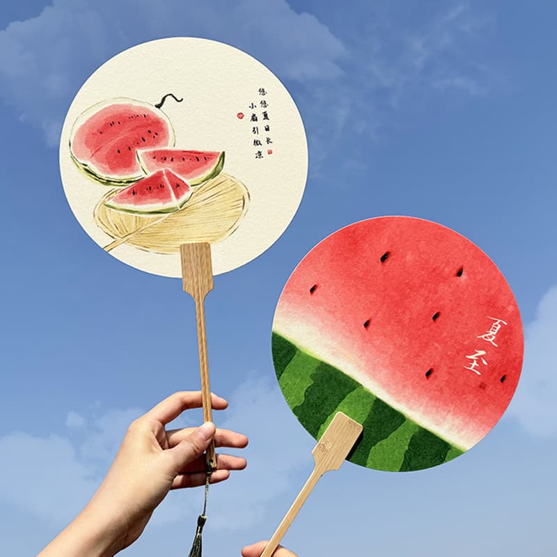 Watermelon Hand Fan, Hand-Painted Round Fan, Summer Outing Photo Prop, Cool Fruit Fan, Portable Home Gift