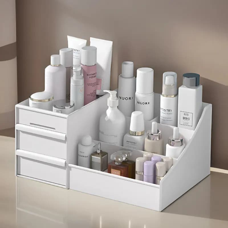 Cosmetic Storage Box Drawer Organiser for Student Dormitory, Desktop Shelf, Large Capacity