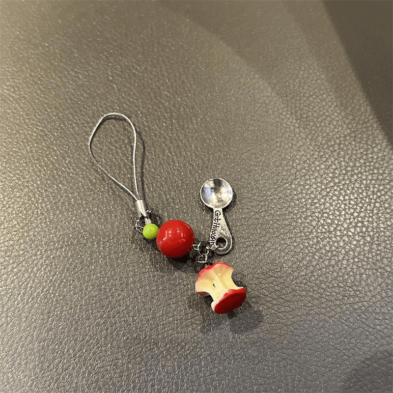 Red Apple Handmade Beaded Apple Core Phone Charm for CCD, Bag, Keychain