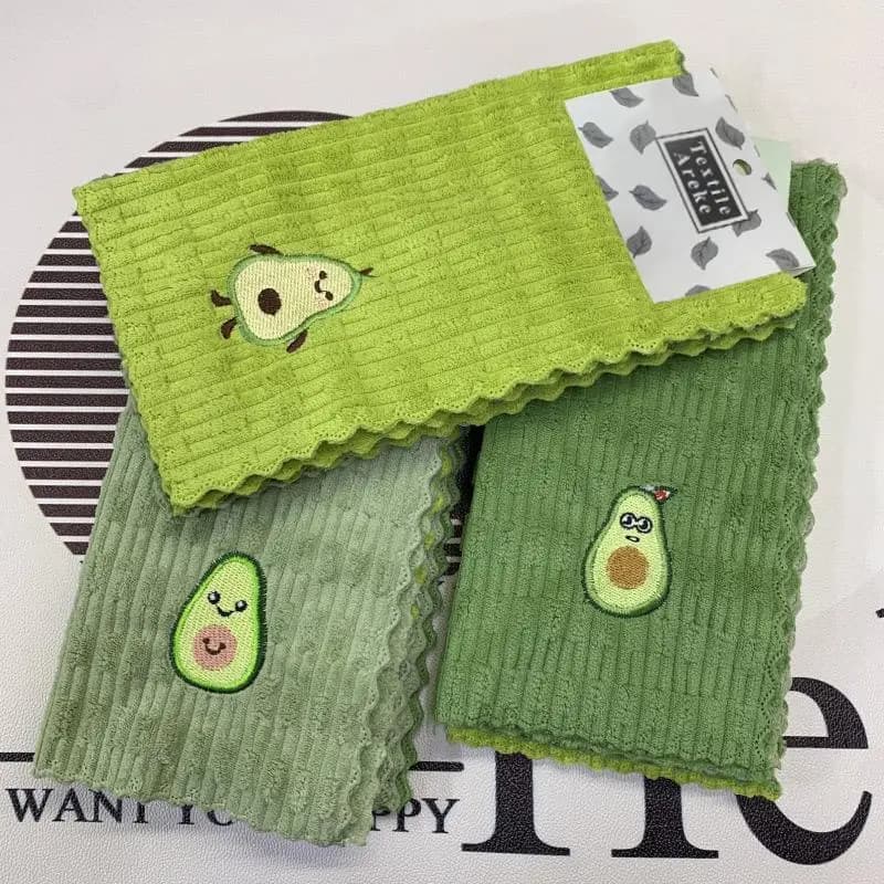 Cartoon Avocado Embroidered Cleaning Cloth - Absorbent, Quick-Dry, Soft, Multipurpose Wipe