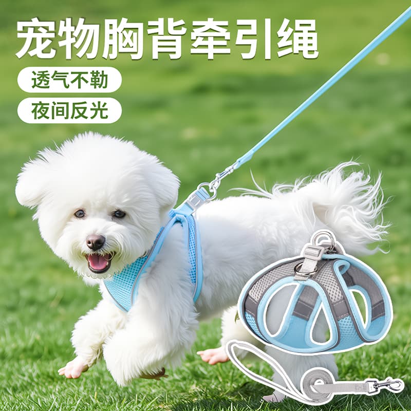 Breathable Large Mesh Pet Harness with Reflective Strip, Leash for Small and Medium Dogs and Cats