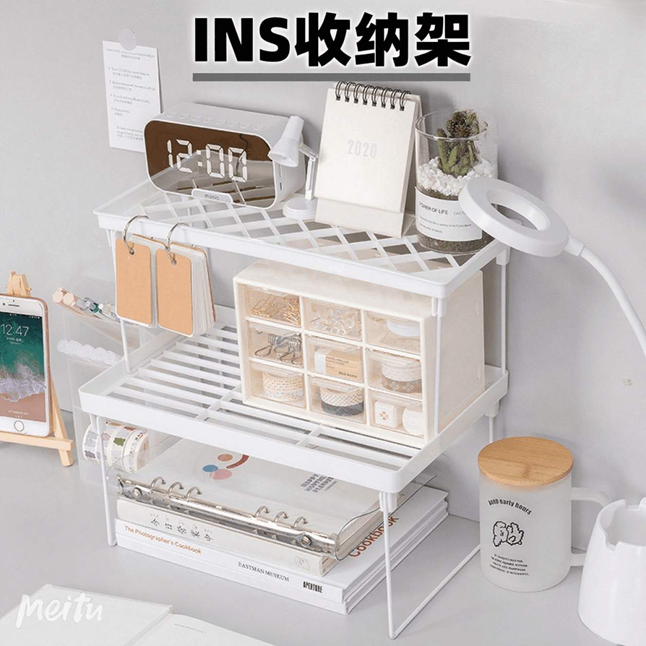 Foldable Storage Rack for Student Dormitory, Desktop Organiser, Multi-layer Bookshelf and Cosmetic Storage Shelf