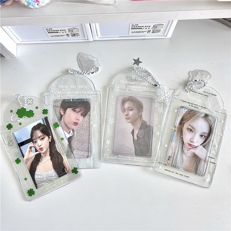 Winter Transparent Snowflake Card Holder PVC K-pop Photo Card Storage Campus Card Holder Bag Charm Card Case
