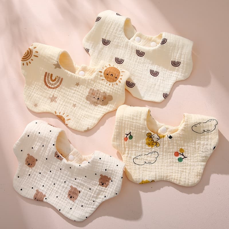Cotton Crinkle Baby Bib, Adjustable Drool Bib for Newborn Boys and Girls, Anti-Spit-Up