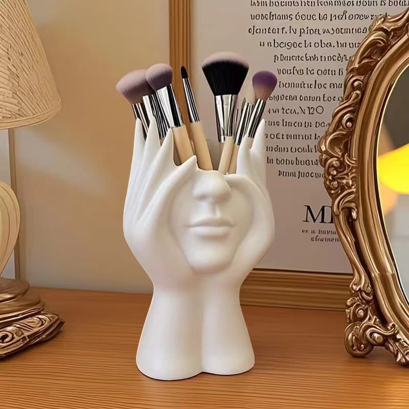Nordic Abstract Face Makeup Brush Holder with Vanity Desk Storage for Eyebrow and Eyeshadow Brushes