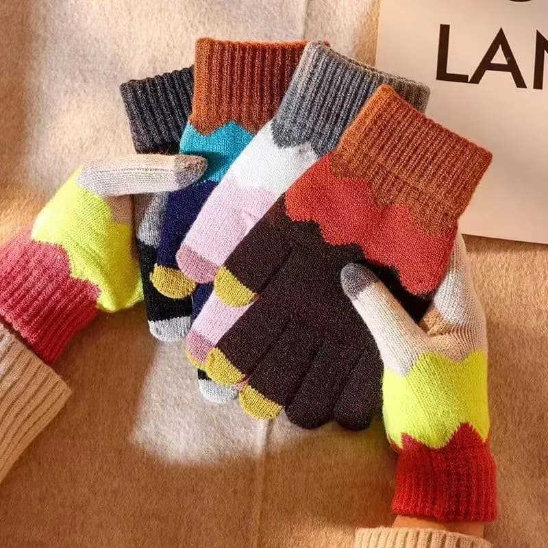 Fleece-lined touchscreen knitted gloves, gradient colour, fingerless with long cuff
