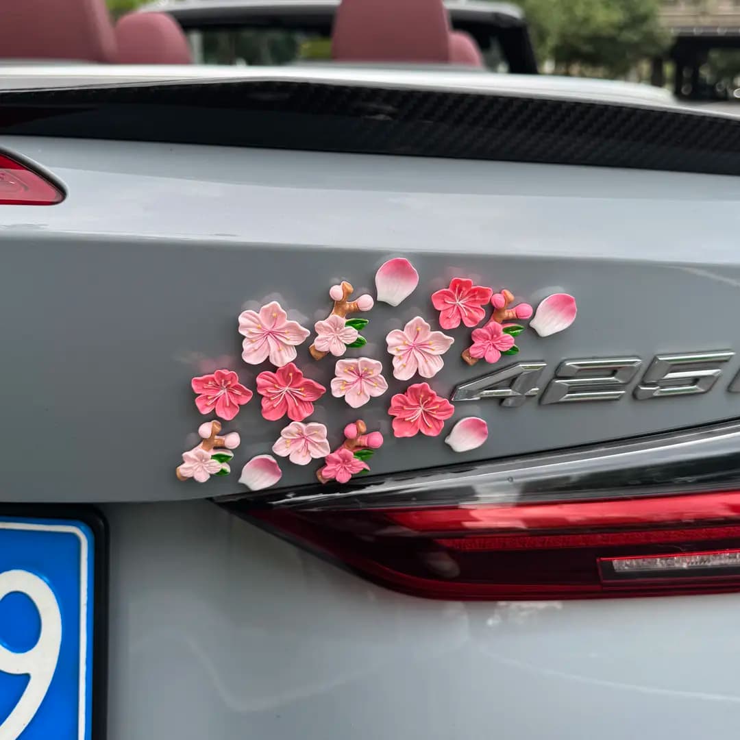 3D Peach Blossom Car Sticker Decoration, Car Interior Ornament, Residue-Free Adhesive, Cherry Blossom Accessory