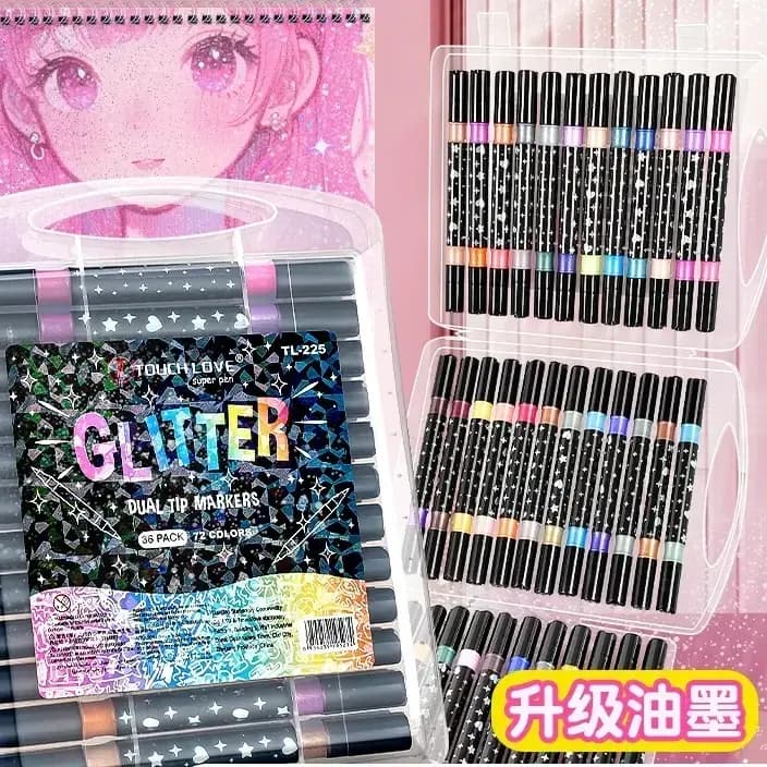 Pearlescent Glitter Marker Pens for Kids Students Art Journaling Double-Sided Thick