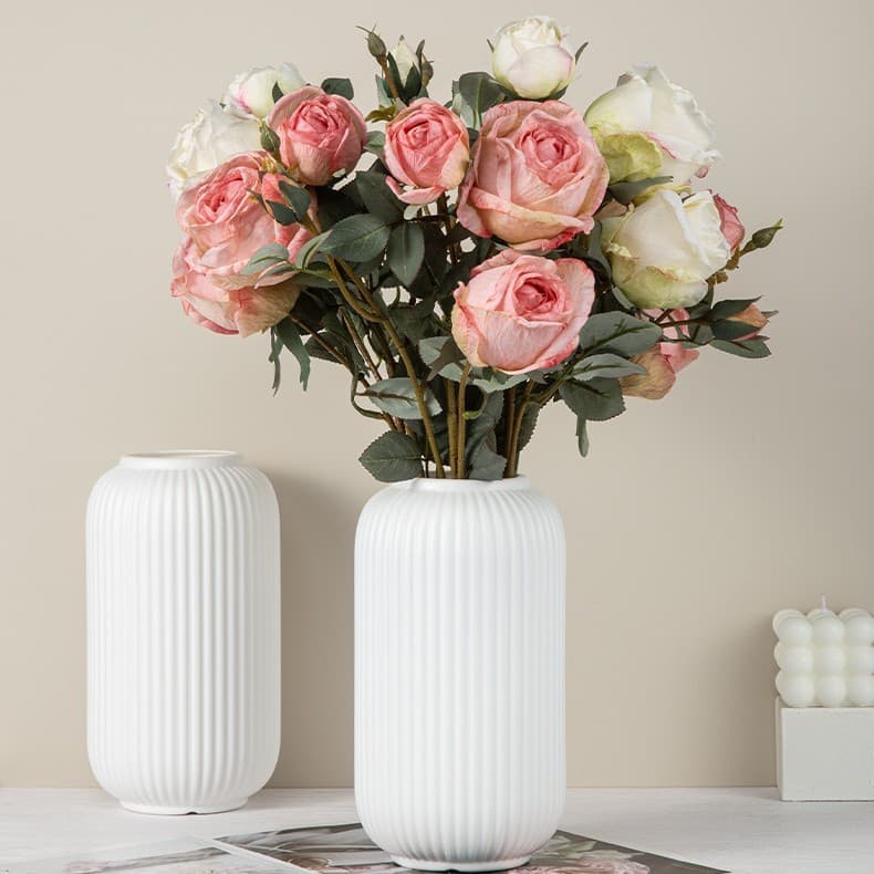 Vertical Ribbed Texture Plastic Vase Lantern Vase Creative Flower Arrangement Living Room Light Luxury Decor Simple High-end Decor