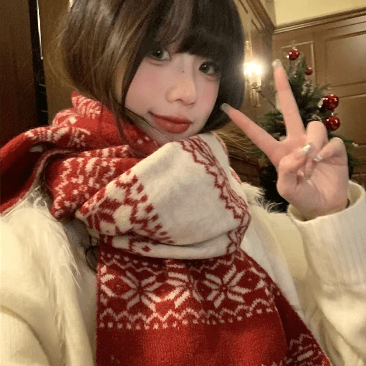 Christmas Red New Year Scarf for Women – Winter Knitted Wool Blend Thick Warm Scarf for Students