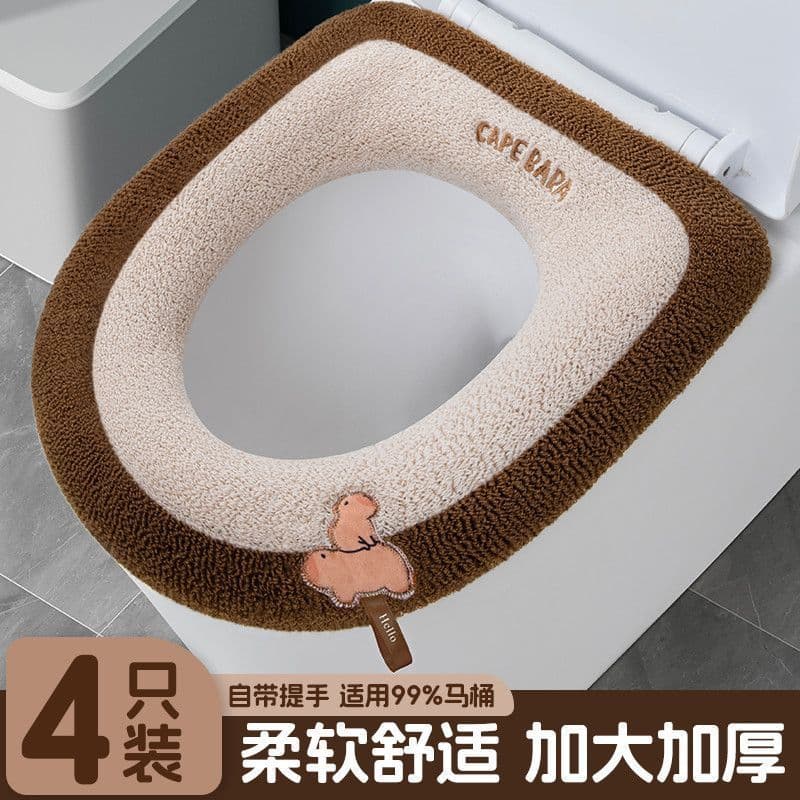 Extra-large thick toilet seat cover, all-season, washable, with carry handle