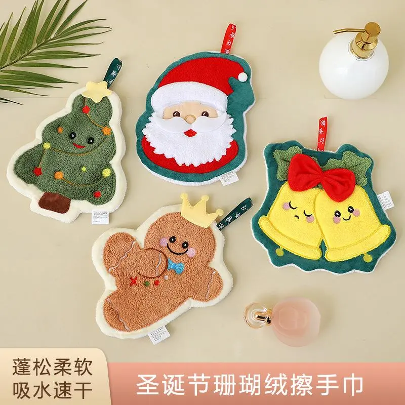 New cute cartoon super soft hanging hand towel, thickened, embroidered, kids towel, Christmas