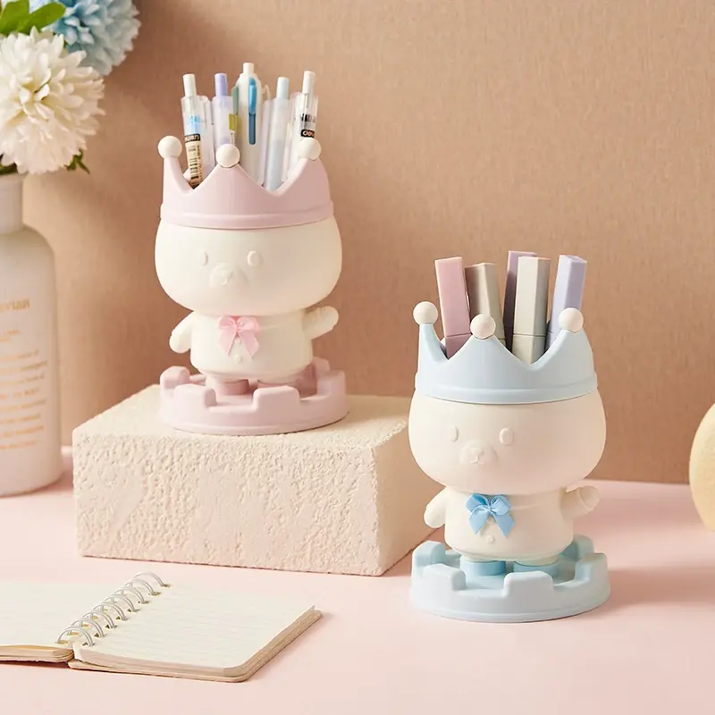Creative Crown Cartoon Desk Pen Holder, Desktop Storage Organiser for Home, Office, Living Room, Student Pen Holder, Songtai