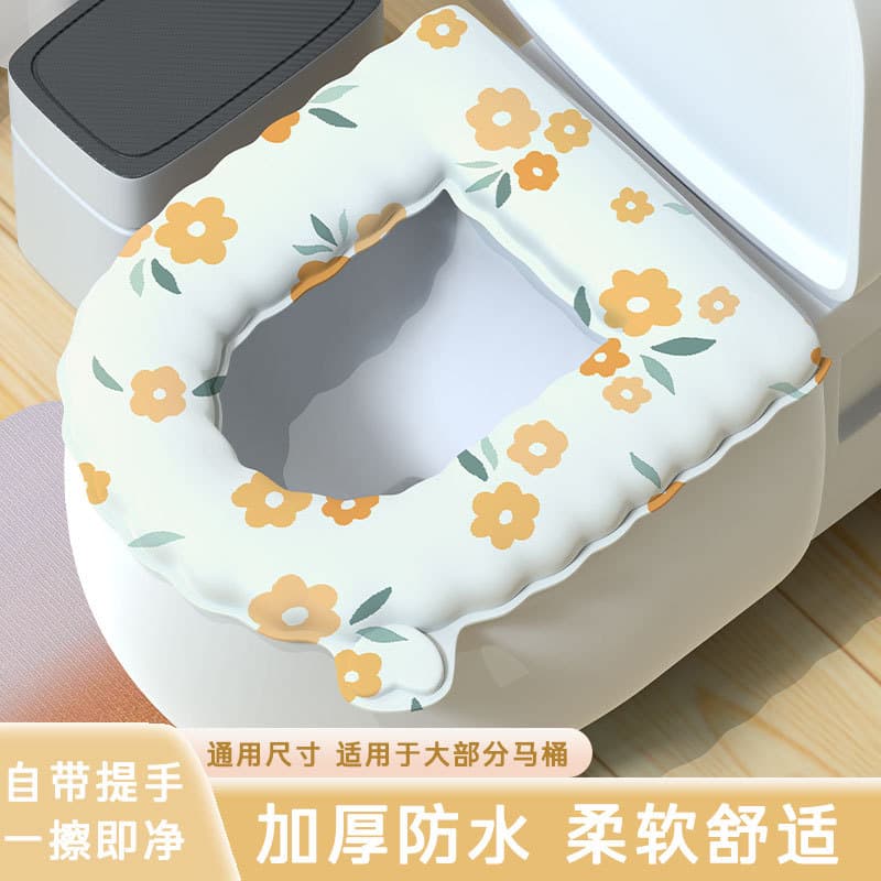 Waterproof toilet seat cover, thick thermal for autumn/winter, all-season reusable, adhesive fit, no washing required