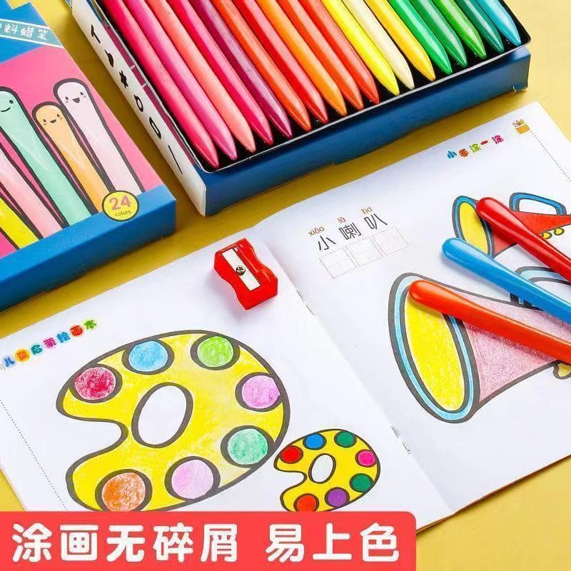 Little Painter Non-Sticky Hands Plastic Crayons for Kids, 24/36 Colors, Triangular Coloured Crayons for Drawing and Oil Pastel