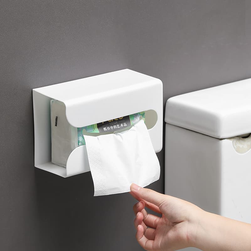 Bathroom Tissue Box Holder, Wall-Mounted, No-Drilling, Waterproof, Transparent