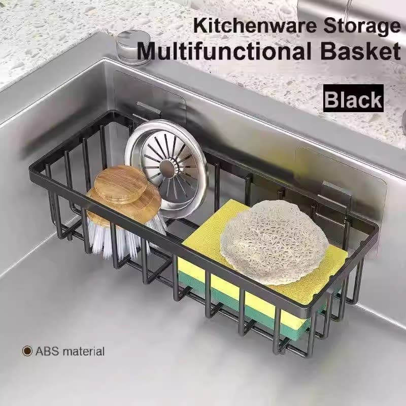 Kitchen Sink Caddy – No-Drill Wall-Mounted Storage Basket for Sponges, Scourers and Steel Wool with Drainage