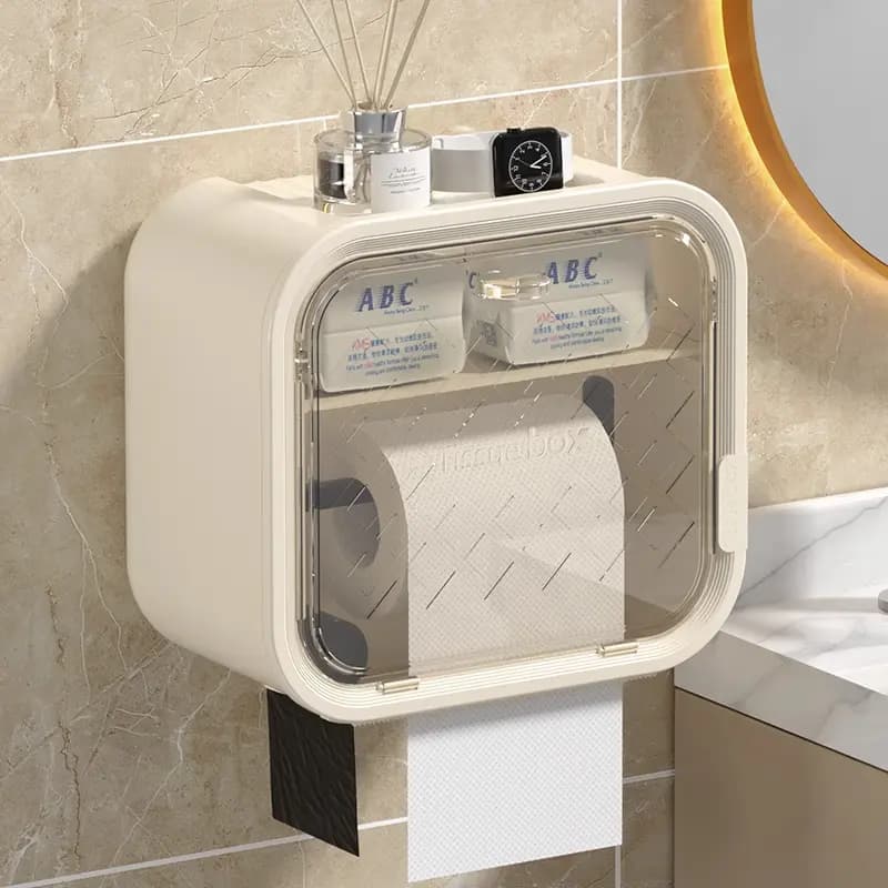 Wall-Mounted Tissue Box Holder, No Drilling, for Bathroom and Toilet
