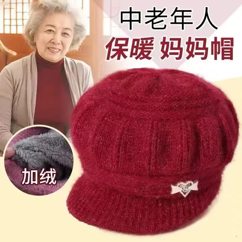 Knitted Beanie for Middle-Aged and Elderly Men and Women, Pumpkin Style, Fleece-Lined and Thickened, Winter Warmth