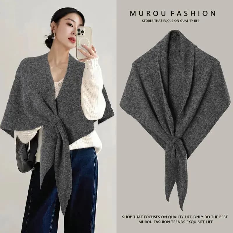 Casual wool blend triangle scarf for women, autumn/winter neck warmer, solid colour, large shawl, indoor air-conditioning cover
