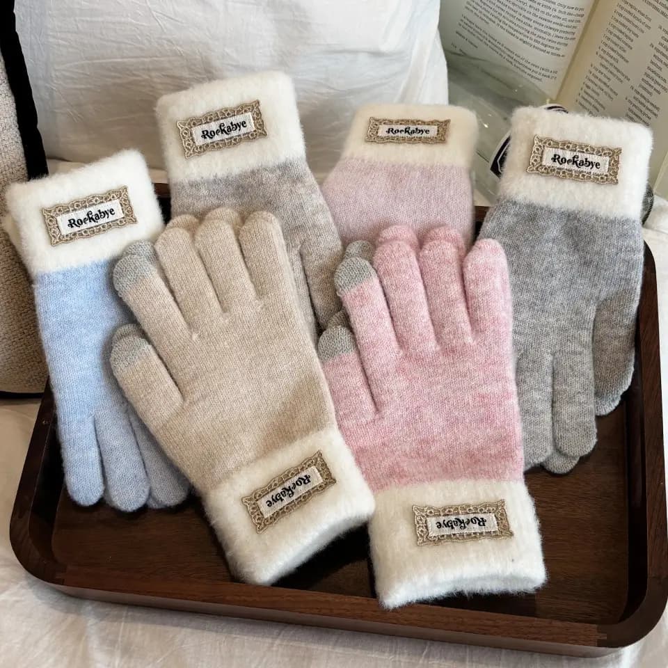 Cute Knitted Gloves for Women, Winter Thermal, Touchscreen Compatible, Windproof