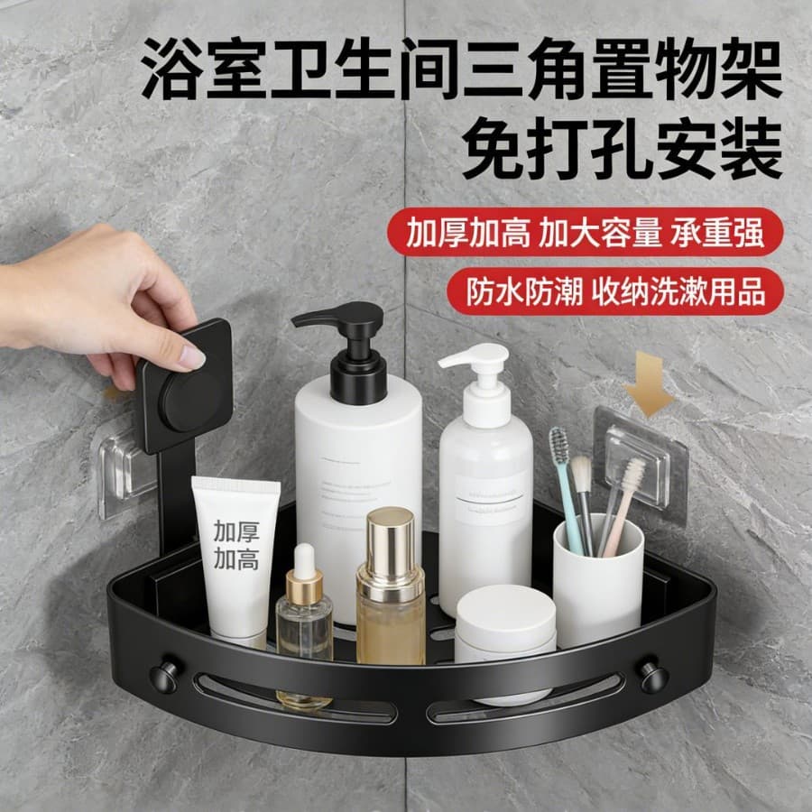 Bathroom Corner Shelf – No-Drill, Wall-Friendly, Thickened, High-Capacity, Strong Load-Bearing