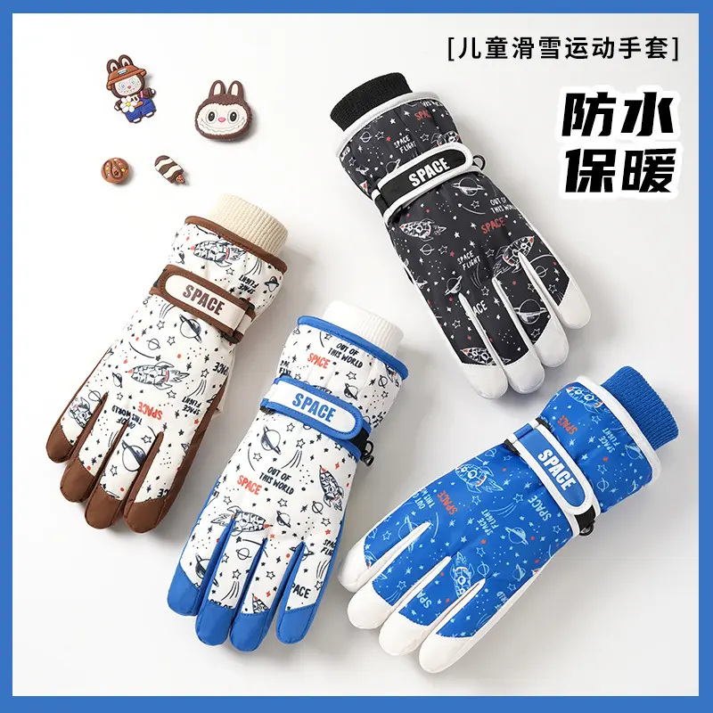 Winter Outdoor Thermal Cycling Waterproof Windproof Abrasion-Resistant Warm Gloves for Kids Aged 7–14