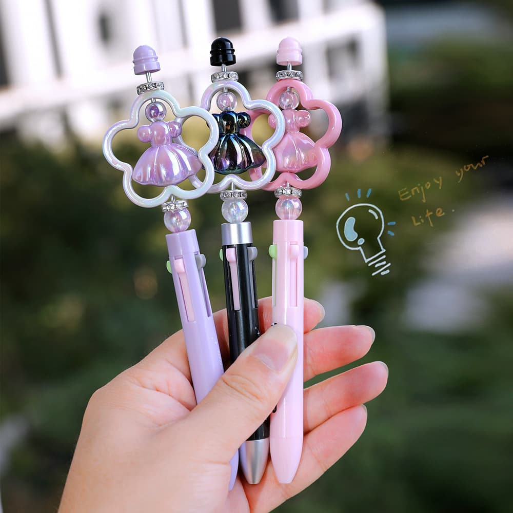 Princess Dream Bead Pen 4-Colour Retractable Ballpoint Pen, Creative High-Appeal Journaling & Drawing Pens for Girls