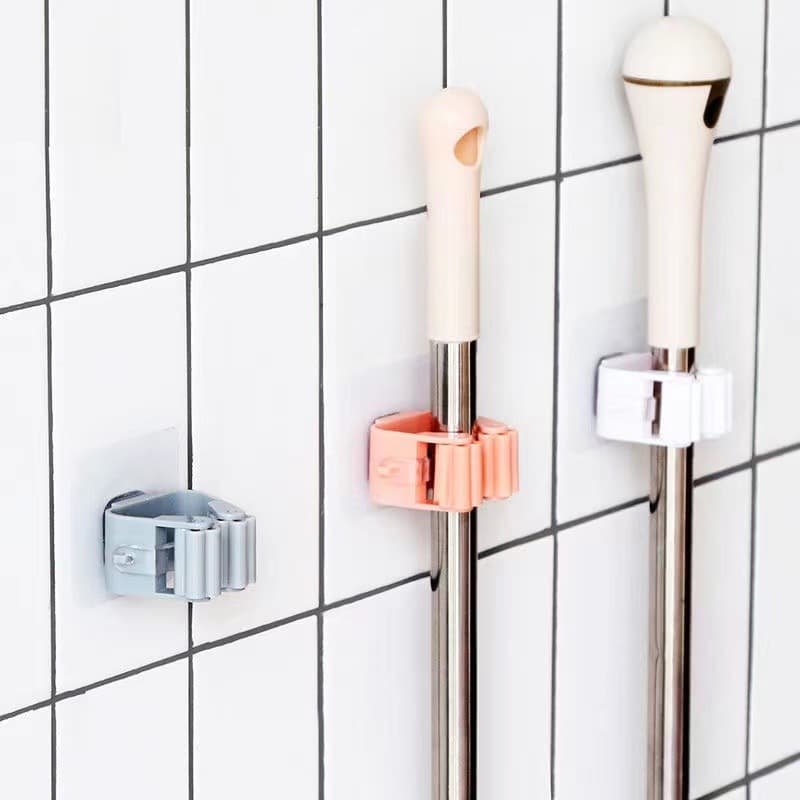 No-Drill Mop Clip Holder Strong Adhesive Hook Mop Broom Hanger