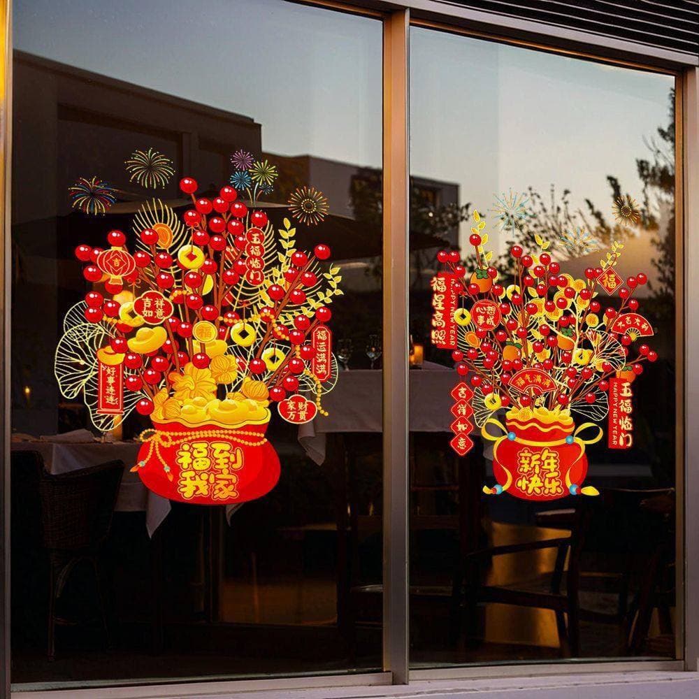 2026 New Year Horse Window Static Sticker Fu Character Glass Door Decoration Chinese New Year Festive Ornament