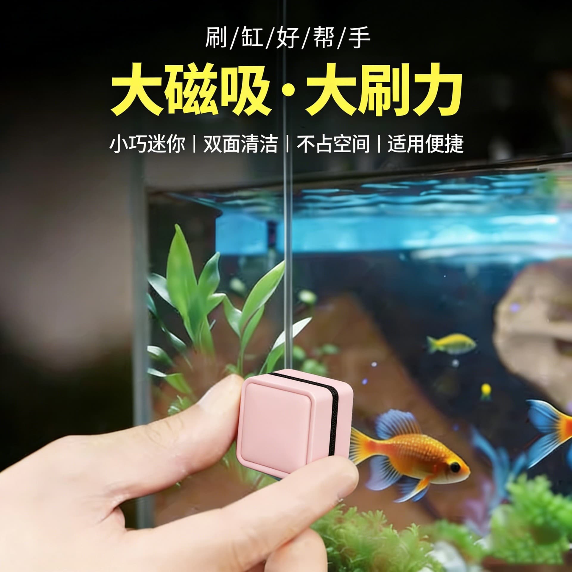 Mini Aquarium Cleaning Brush with Scraper – Magnetic Glass Cleaner for Fish Tank Interior