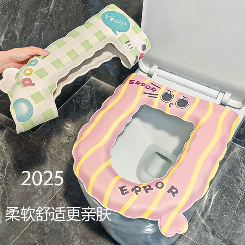 Cartoon Toilet Seat Cover, Thickened, Waterproof, Wipeable, All-Season, Adhesive, No-Wash