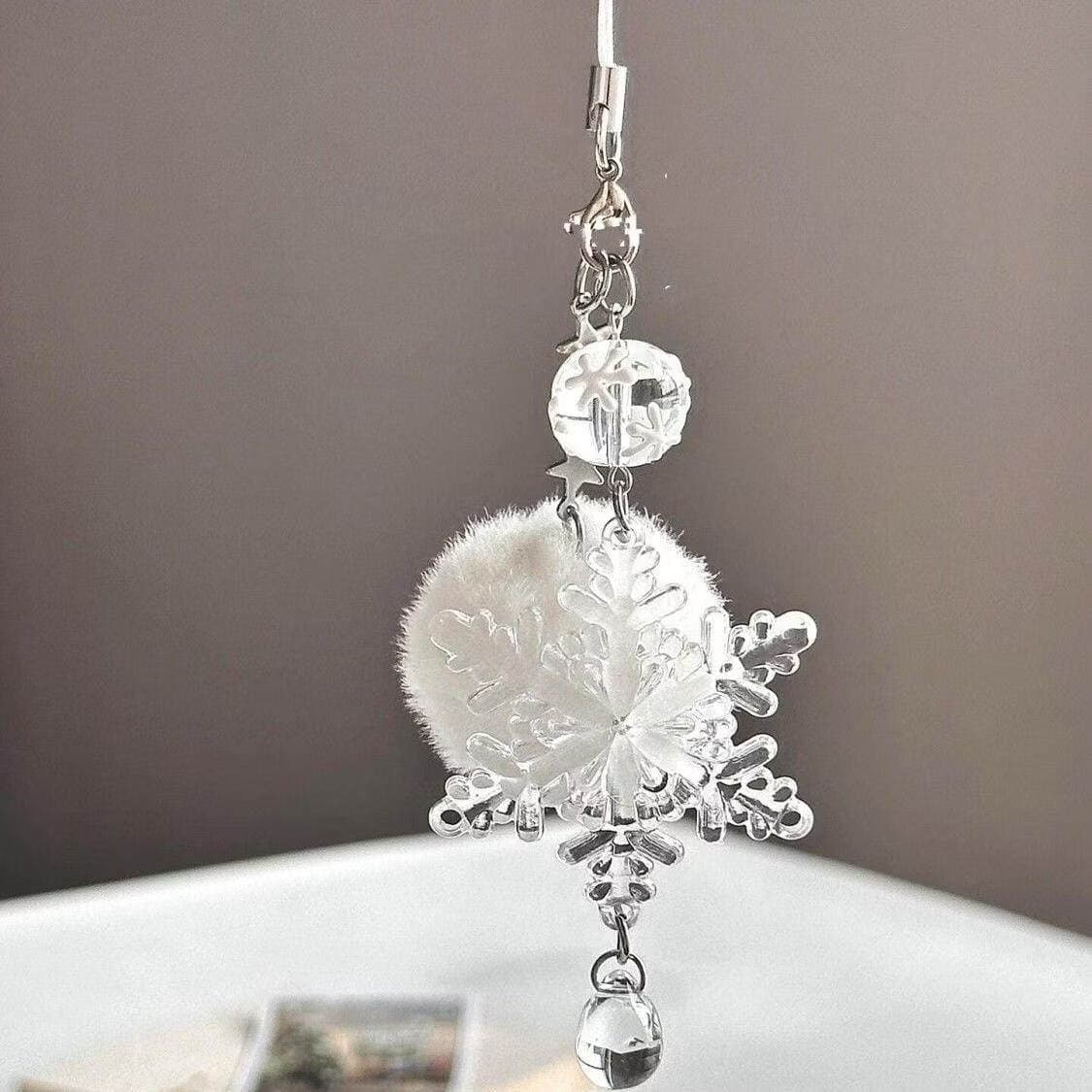 Winter Snowflake Handmade Beaded Phone Strap Keychain