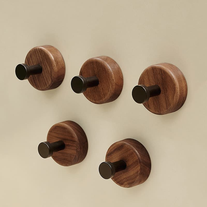 Walnut Wood Door Hook, Strong Adhesive Wall Hanging Coat Hook, No-Drilling Single Hook