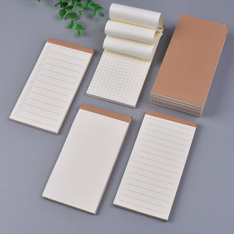 Vintage-style kraft paper notebook with sticky notes, daily planner, mini grid pad and tabs