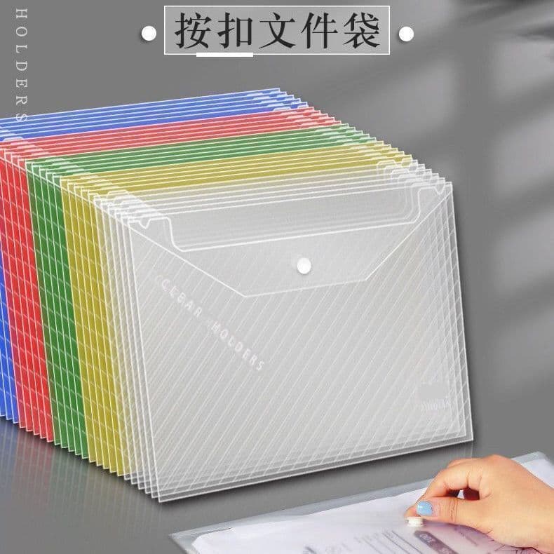 A4 Document Folder Waterproof File Bag Office Exam Archive Folder Twill with Clear Snap Button