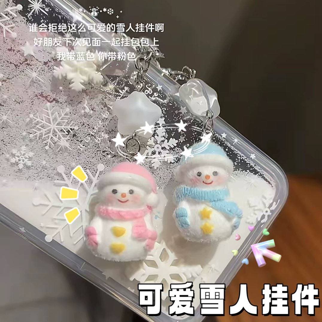 Cute Flocking Star Snowman Pendant Christmas Snowflake Cartoon Bag Keychain Phone Strap Gift for Friends