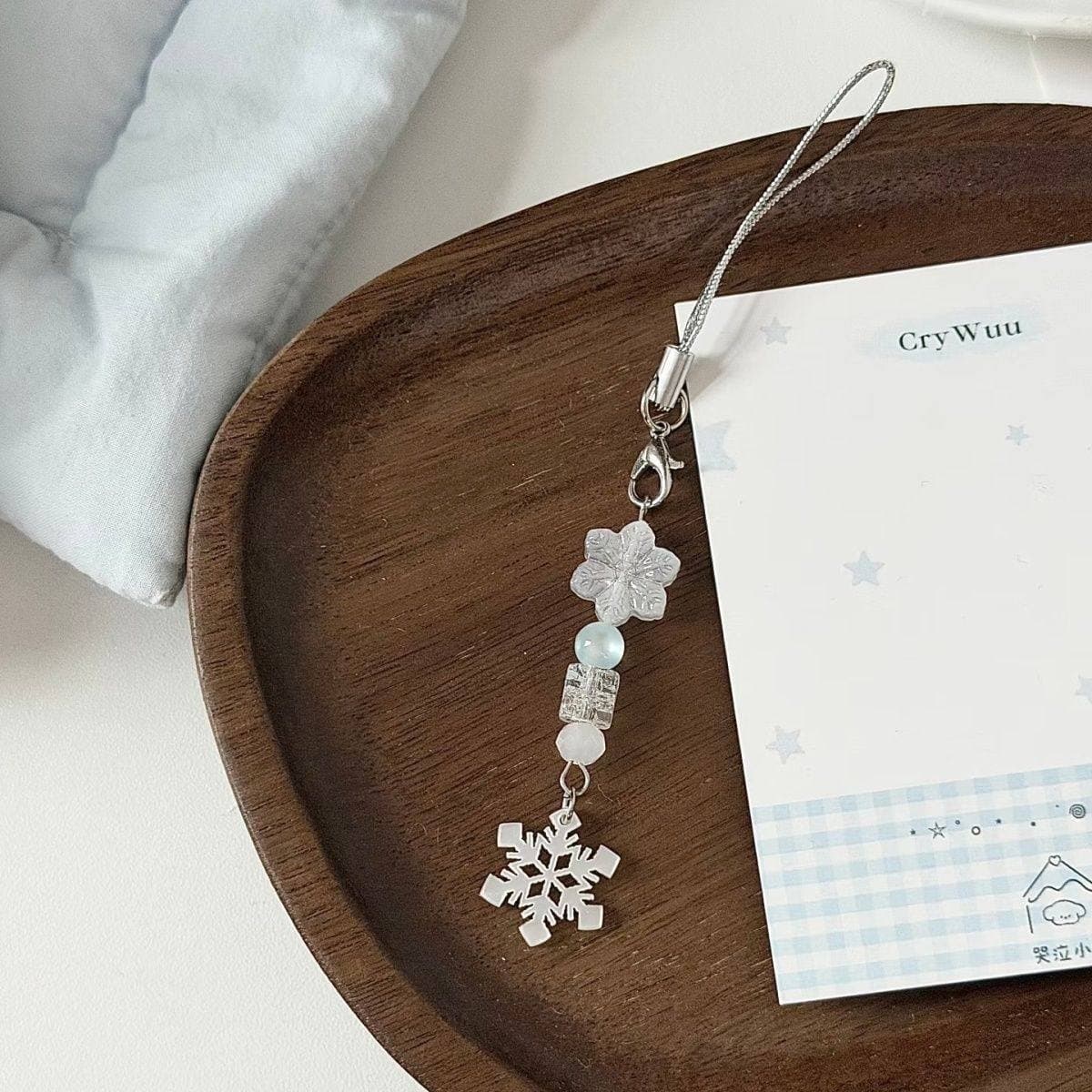 Winter Snowflake Beaded Phone Strap Charm, Cute Camera Chain Accessory