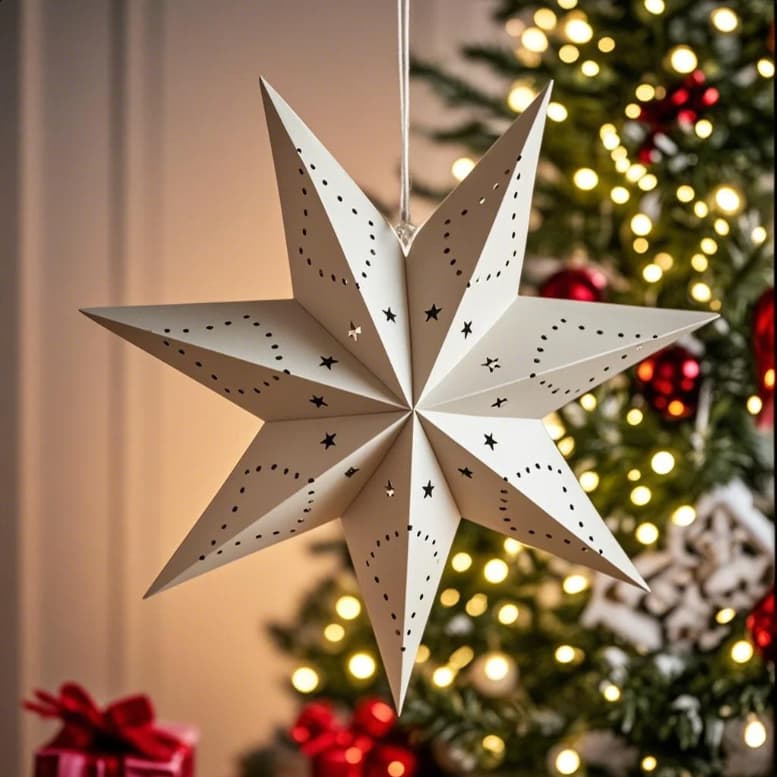 3D Christmas Decoration Seven-Pointed Star Paper Lantern Shade for Birthday Scene Decor, Kindergarten Lighting