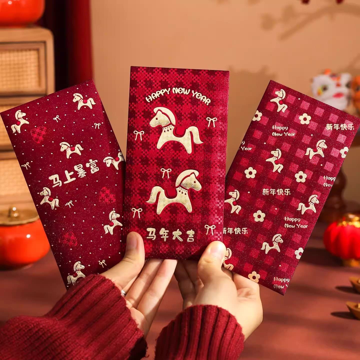 9.9/18pcs New Year Red Envelope Bags 2026 New Style Premium Thick Horse Year Money Envelopes Spring Festival
