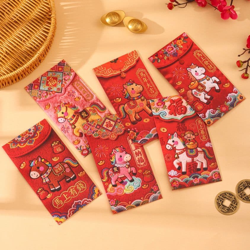 2026 Horse Year Flat Imitation Cloth Printed Cartoon Red Envelope