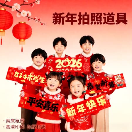 Hand-pulled Banner for New Year Decorations 2026 Year of the Horse, Chinese New Year Party Photo Prop, Event Check-in, Spring Festival Banner