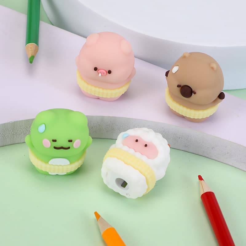 Cartoon Animal Pencil Sharpener - Soft Rubber, Cute Shape, Student Stationery