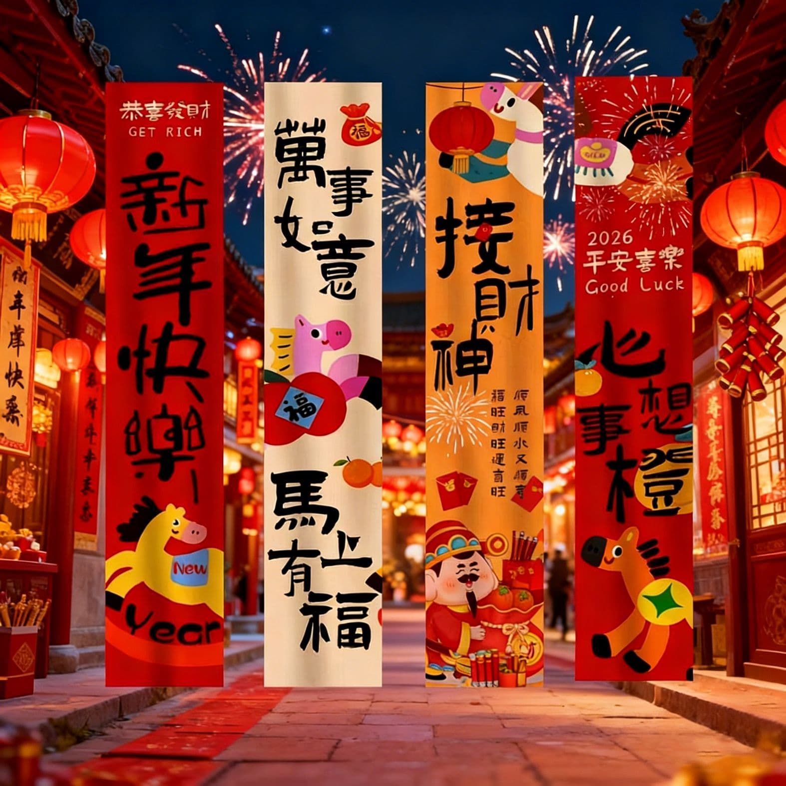 2026 Year of the Horse Chinese New Year Decoration Banner Set with Photo Background