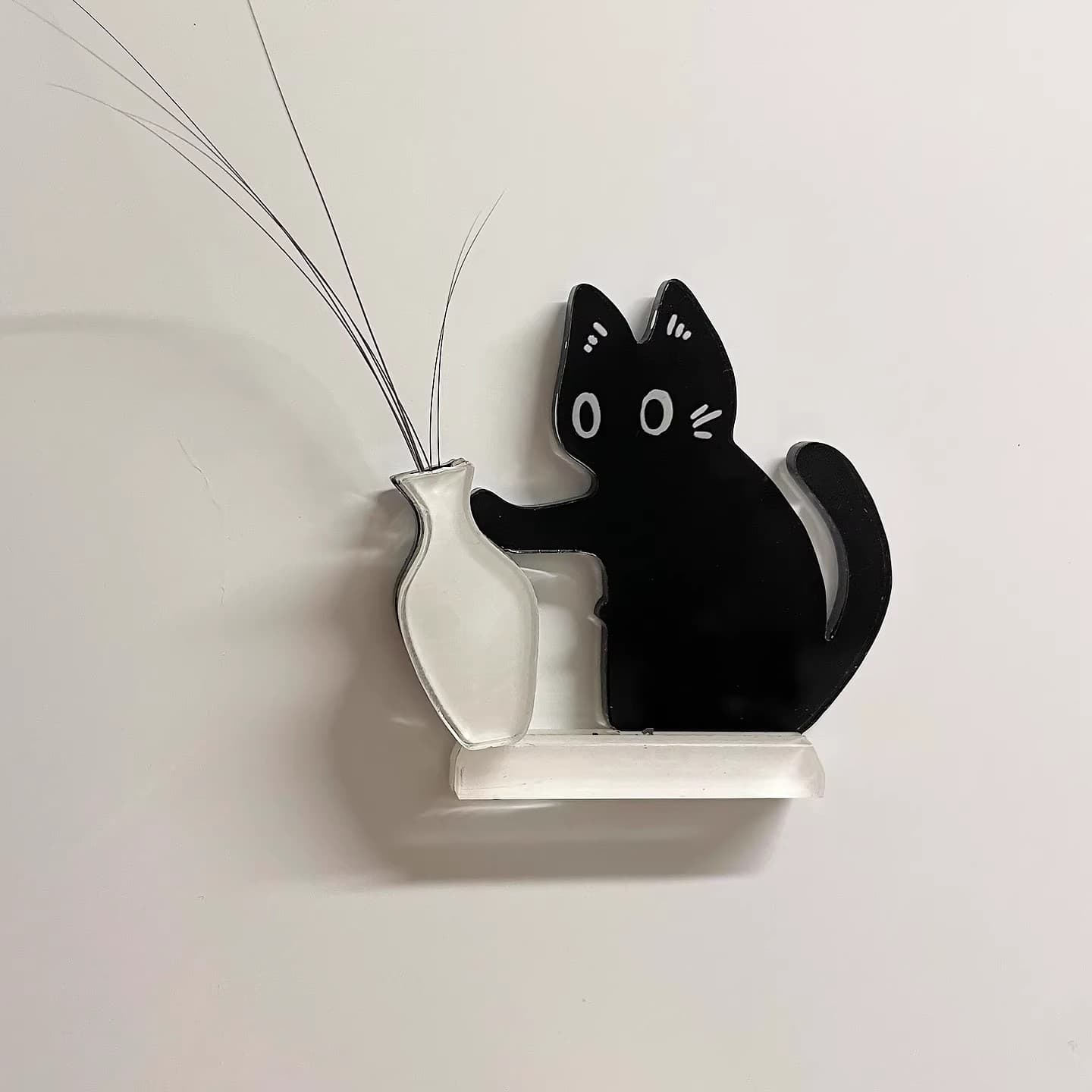 Cat Whisker Fridge Magnet Decorative Figurine with Flower Vase