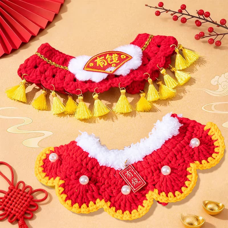 Hand-Knitted Cat Collar Pet Scarf Bib for Photo Shoot