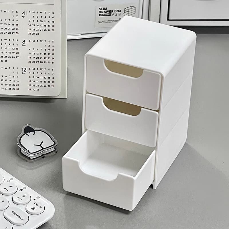Three-Drawer Storage Organiser, Pure White Minimalist Desk Organiser, Cosmetic Storage Box